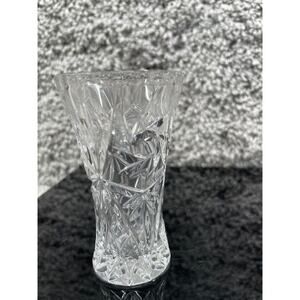 Crystal Clear Press Cut Glass Flared Cylinder Flower Vase Star Design 4"X1.75"